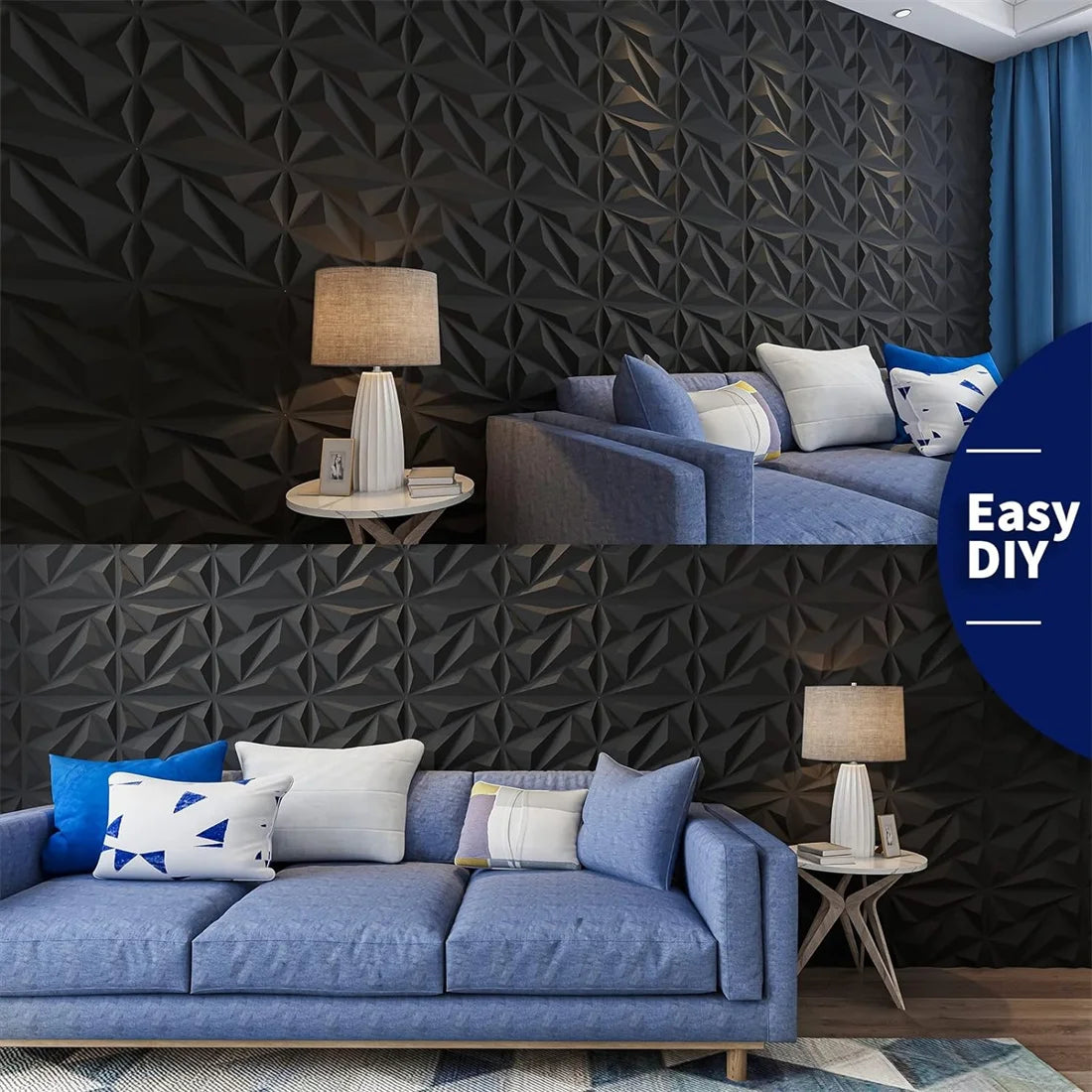10pcs Diamond Design Decorated 3D Wallpanel, 30cmx30cm Matte White/Black, Diy Home Decoration Wallboard