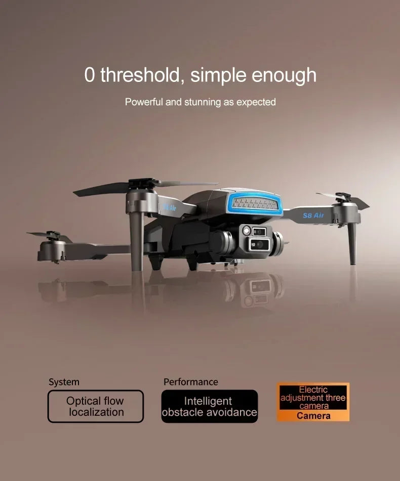 New S8 AIR GPS 5G Drone 8K HD Camera WIFI FPV Obstacle Avoidance Optical Flow Cool Lighting RC Foldable Quadcopter Gifts Toys