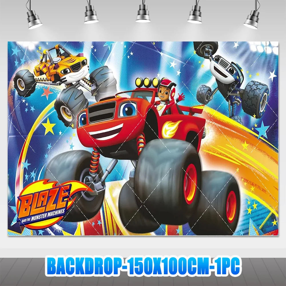 Blaze Monster Machines Theme Birthday Party Supplies Decor Cartoon Truck Balloon Banner Backdrops Cupcake Topper for Kids Gifts