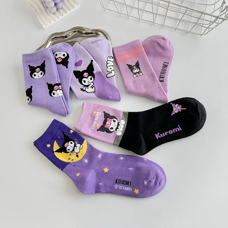 1/5 Pair of Fashionable and High Aesthetic Dreamy Party Sanrio Cute Cartoon Kawaii Purple Kuromi Women's Exquisite Stockings