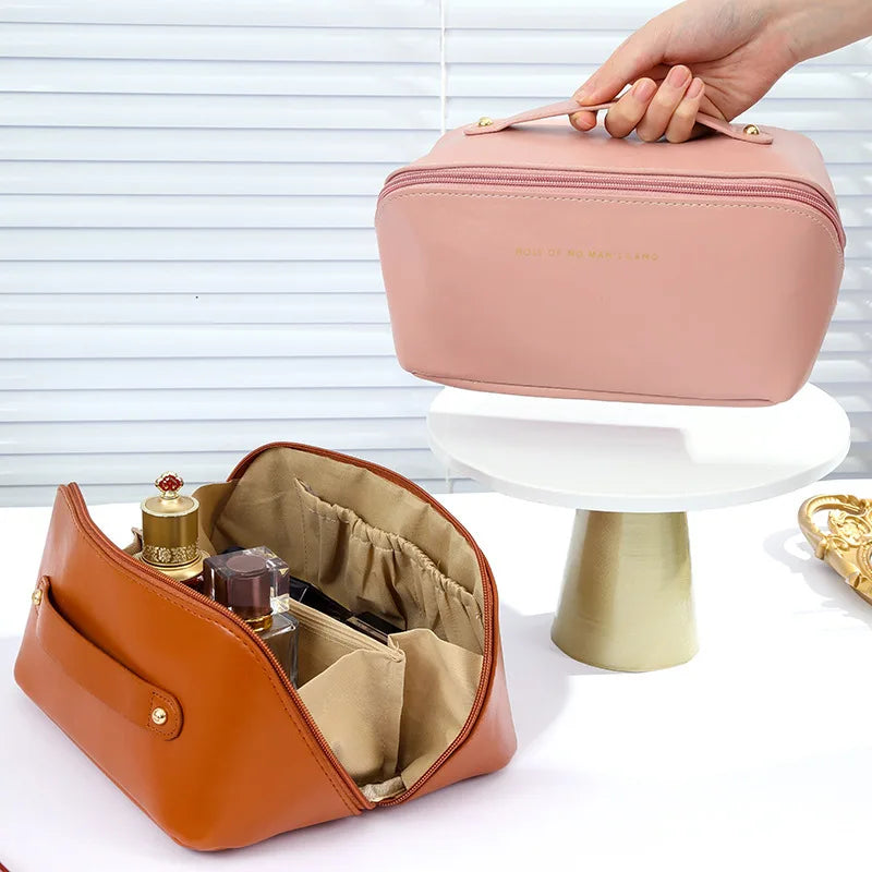 1pc Portable Travel Cosmetic Bag Large Capacity Pu Leather Cosmetic Bag Women Bathroom Wash Bag Multifunctional