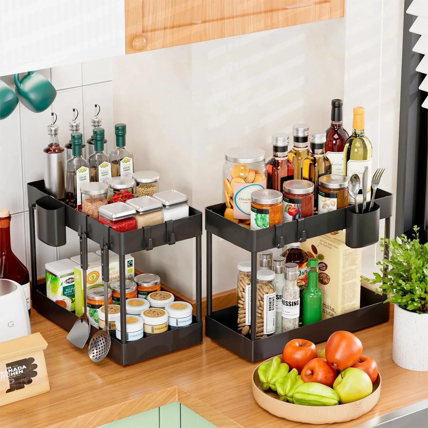 Organization and storage under the sewer, kitchen finishing rack with double sliding drawers, multifunctional storage rack shelf