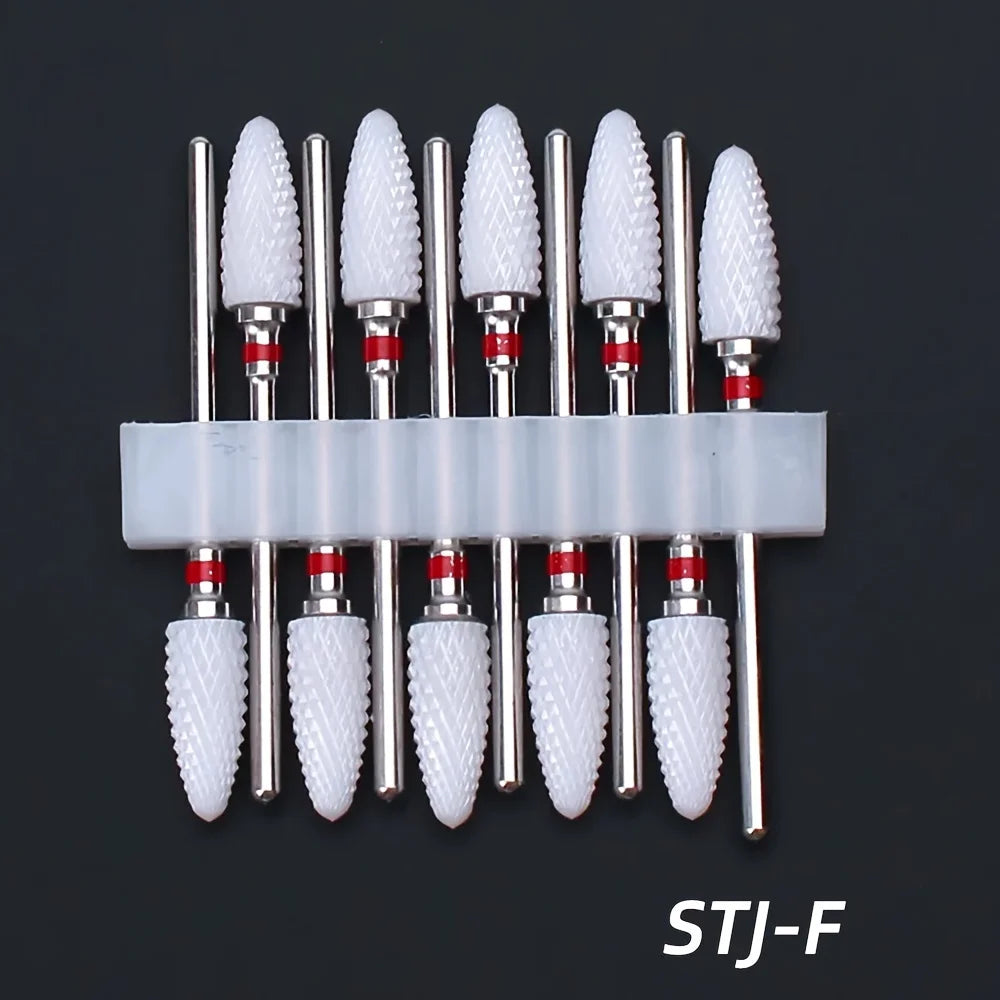 10pcs Ceramic Nail Drill Bits Set, Electric Manicure & Pedicure Milling Cutter, For Nail Polishing Machine