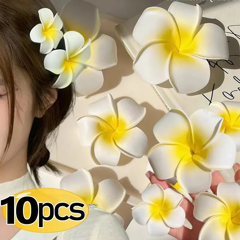 1-10pcs Plumeria Flower Hair Clips for Women Hairpins Girls Side Bangs Clips Flower Barrette Hawaiian Party Bag Hat Accessories