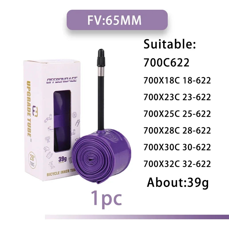 OFFBONDAGE Ultralight 39g Bike Inner Tube 700 X 18 25 28 32 Road MTB Bicycle TPU Tire 45/65/85mm Length French Valve Super Light