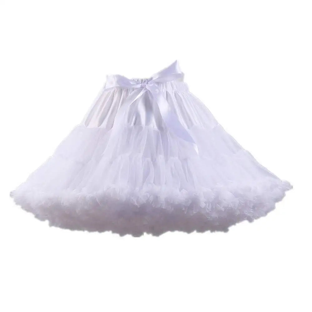 Womens 3-Layered Pleated Tulle Petticoat White Black Tutu Puffy Party Cosplay Skirt