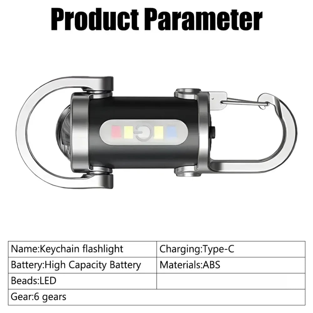 Rechargeable Keychain Flashlights Multifunction COB Work Light 6 Modes Emergency Keychain Light for Walking Searching Hiking