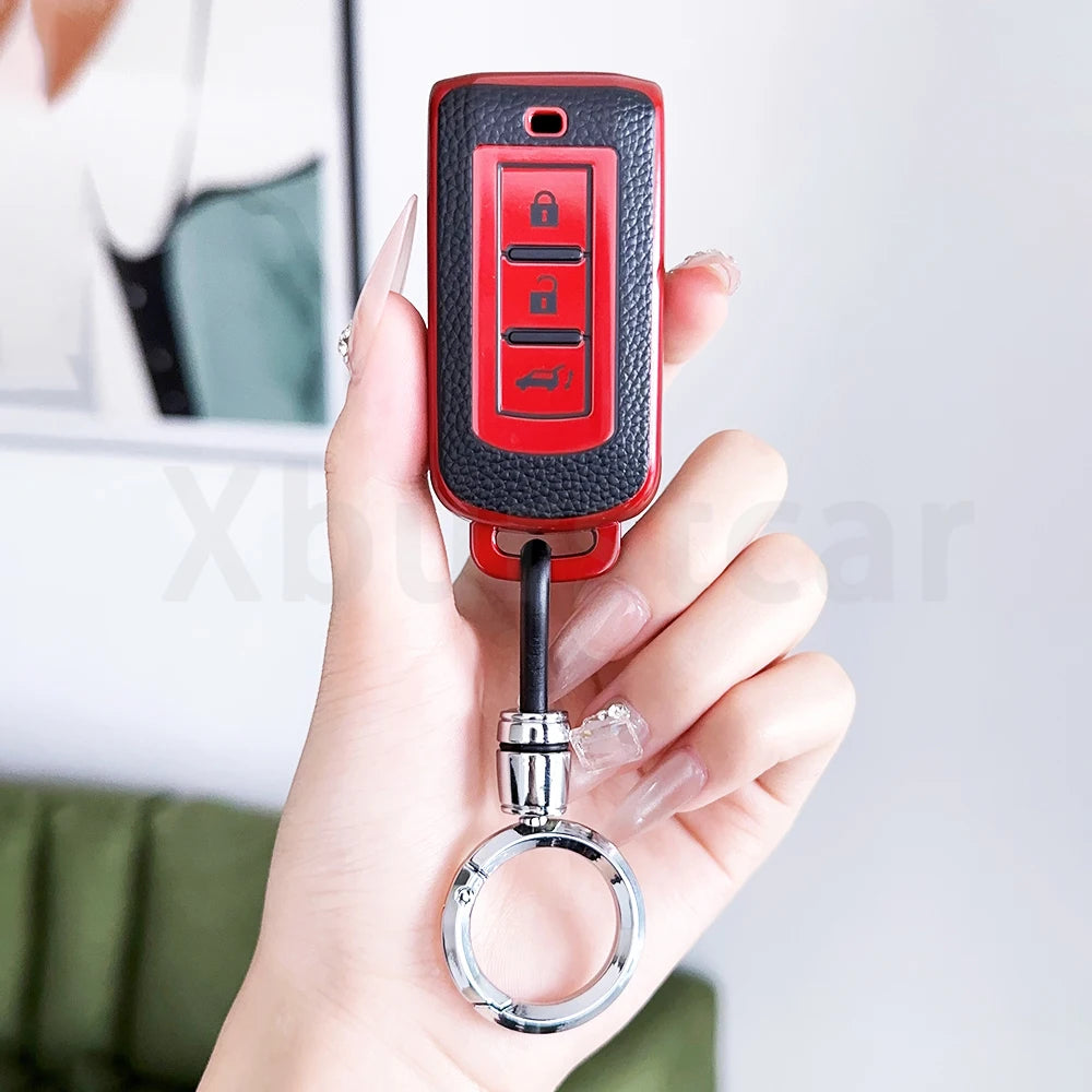 TPU Leather Auto Shell Fob Car Remote Key Case Cover for Mitsubishi Outlander ASX LANCER Pajero Sport Eclipse Cross Accessories