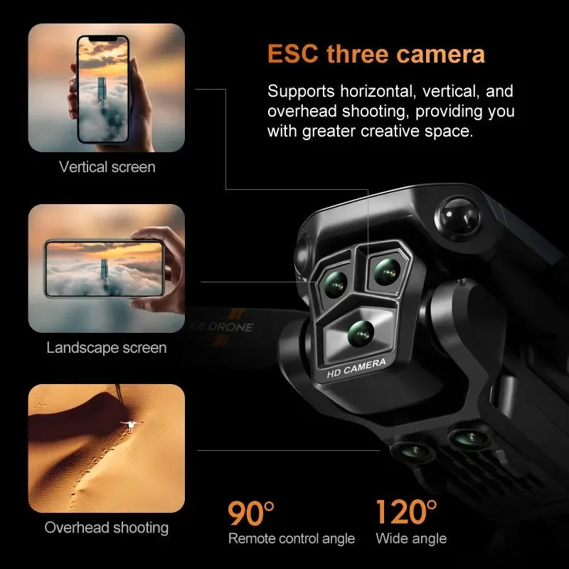 K6 MAX Triple-Camera Drone 4K HD Optical Flow Positioning 360° Obstacle Avoidance Foldable Quadcopter Wifi FPV RC Toys Dron