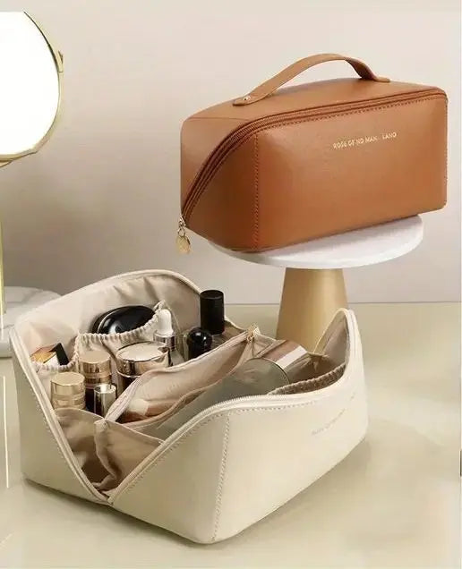 Large Capacity Pillow Storage Bag, PU Leather Waterproof, Portable Makeup Bag, Travel and Business Travel, Portable Toiletries B