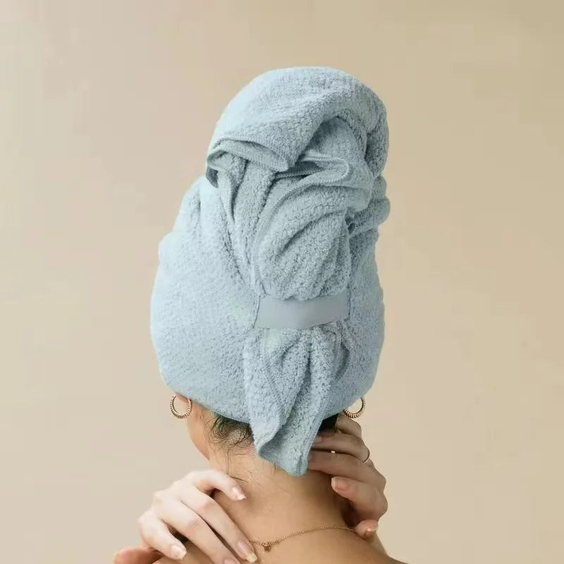 Microfiber Hair Towel Extra Large Wrap Quick Dry Hair Towel Wrap With Elastic Band , Ultra Absorbent Soft Hair Towel Wrap Turban