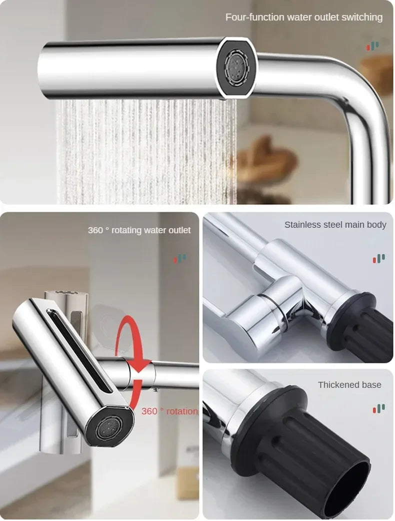 Waterfall Design Kitchen Faucet in Plastic steel with 360° Rotating Spray Head for Hot and Cold Water Mixing Sink Faucet