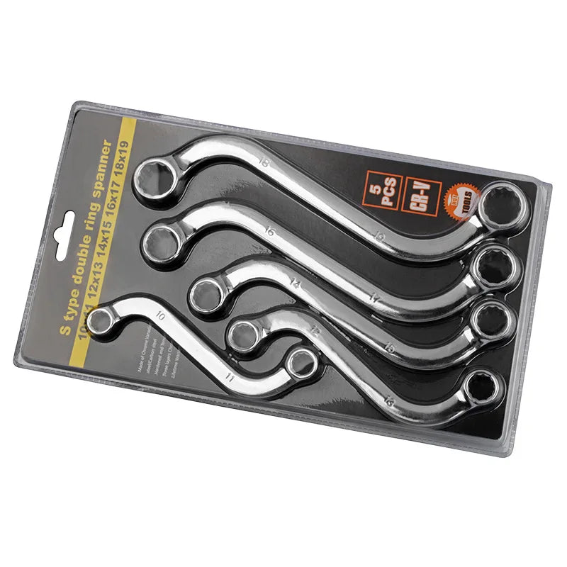 Allsome 5Pcs S Type Double Ended Allen Wrench 140-240MM Combination Ring Spanner Plum Plate Curved Machine Fastener Repair Tools