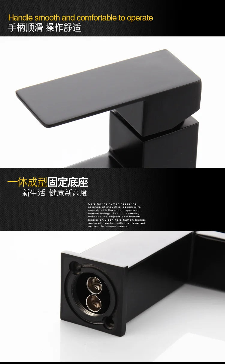 Black Plated Square Stainless Steel Bathroom Basin Faucet Square Vanity Sink Mixer Hot & Cold Lavotory Tap