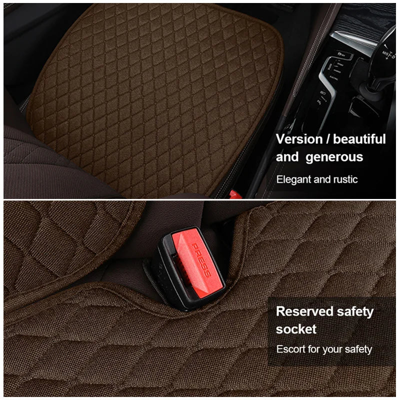 SEAMETAL 1Pc Flax Car Front Seat Cover Breathable Linen Car Seat Cushion Anti Slip Auto Chair Protector Universal for Sedan Suv