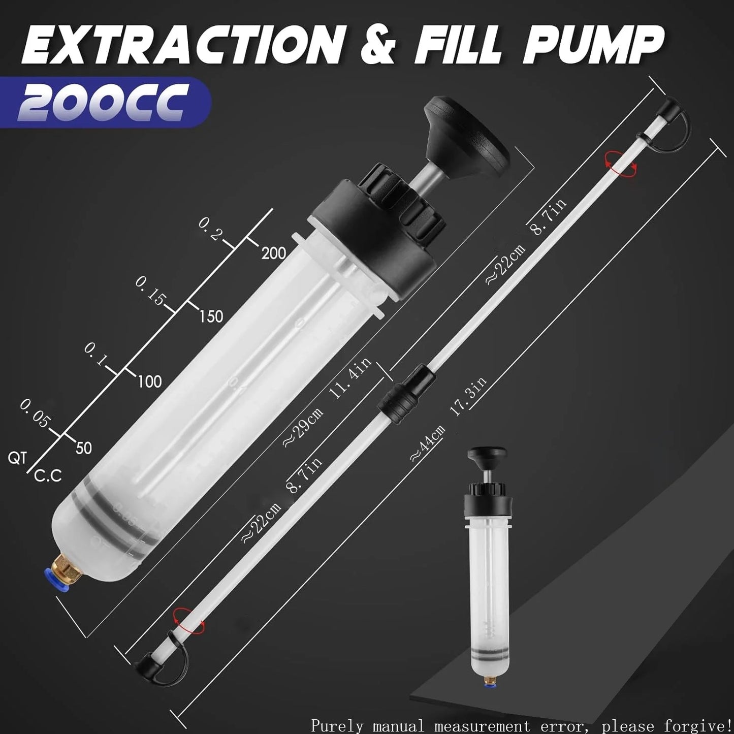 Manual automotive engine oil pump, syringe type, suitable for extracting gear oil and brake fluid, as well as cleaning injectors