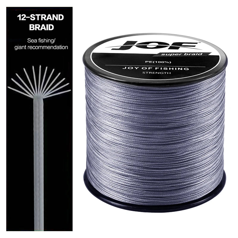 JOF X12 Braided Fishing Line 1000M 500M 300M 12 Strands MultiColor Multifilament Saltwater PE Line 33 42 55 65 90 103 150LB