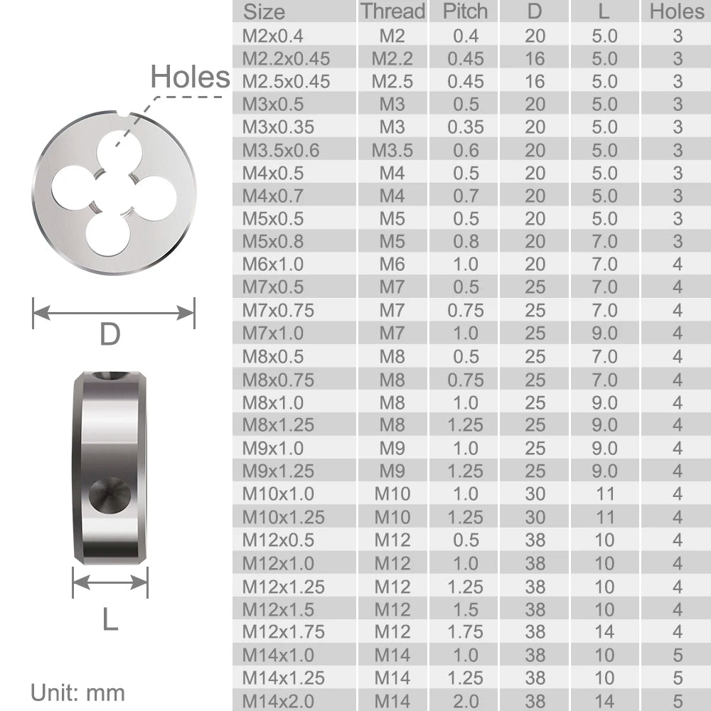 XCAN Thread Die Right Hand Metric Round Die Alloy Steel Threading Die Metal Cutting Tools M1 M2 M3 M4 M5 M6 M8 M10 M10 M12 M14