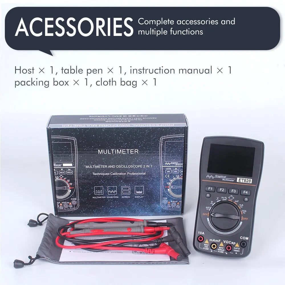 ET828 2 in 1 Digital Oscilloscope Multimeter 2.4 Inch Color Screen 2.5Msps Sampling Rate for DIY Electric Graphical Multimeter
