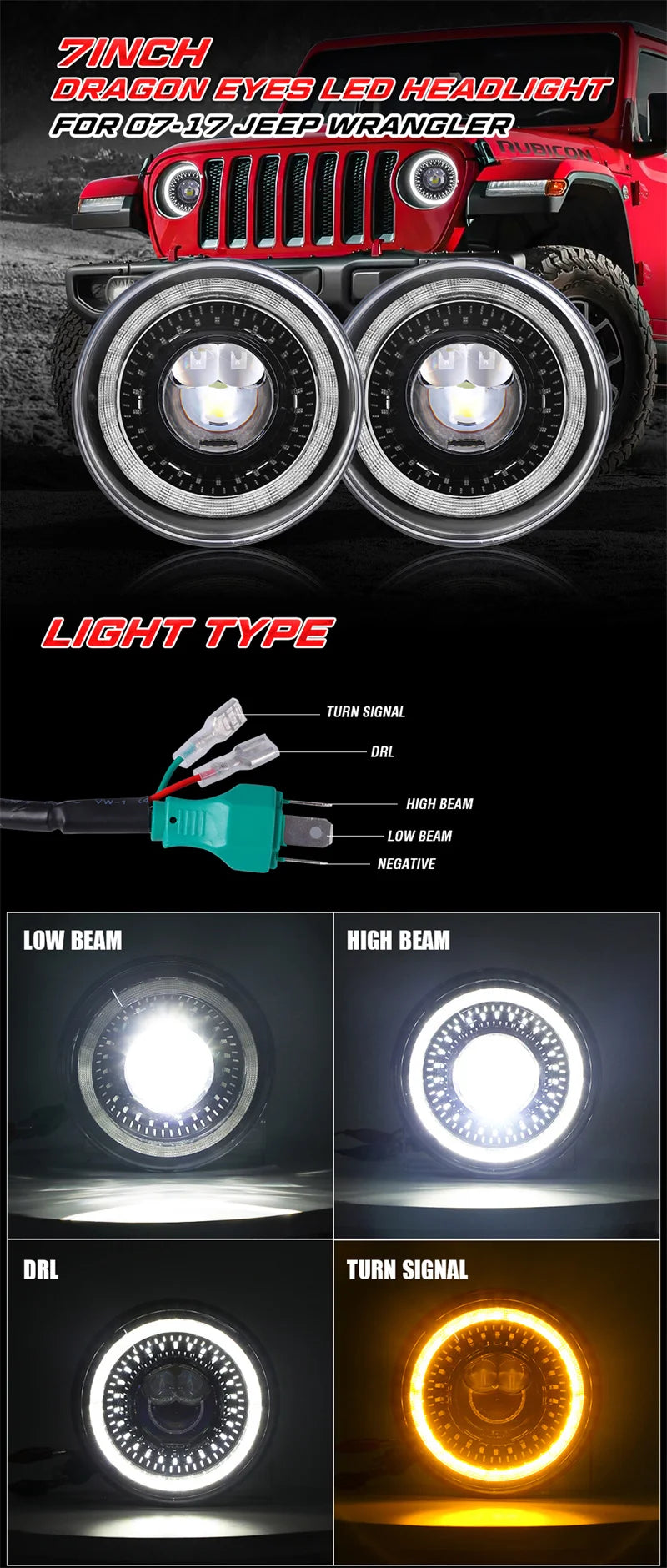 7" Car Led Headlight For Lada Niva 4x4 7inch H4 Led Headlights Angel Eyes For Jeep Wrangler OffRoad 4x4 Suzuki Samurai Toyota