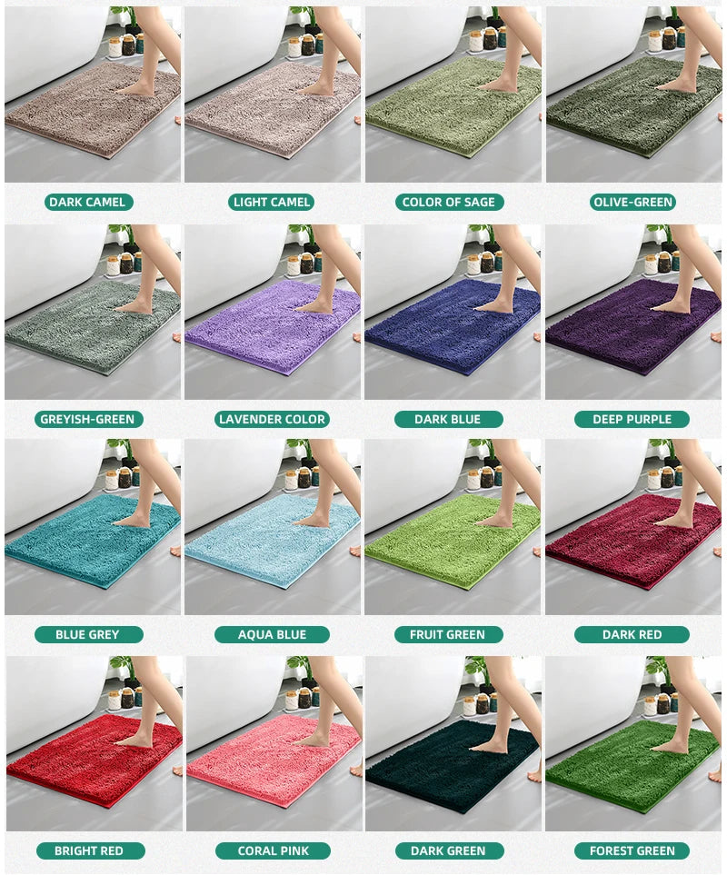 1pc 40*60cm Blue Soft and Absorbent Chenille Bath Rug - Non-Slip and Quick Dry Shower Carpet for Home Bathroom -Machine Washable