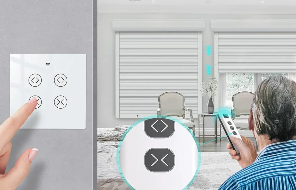 Tuya SmartLife WiFi RF 2 Gang Double Curtain Blind Switch for Roller Shutter Electric Motor With Alexa Google Home Voice Control