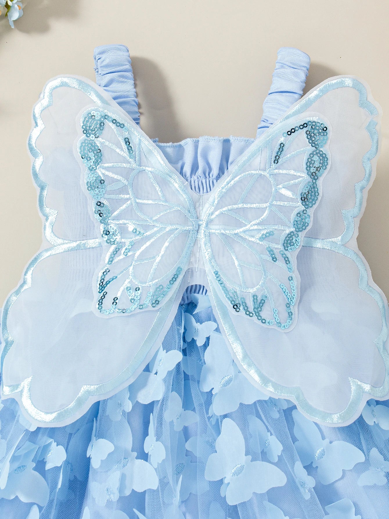 Summer New Baby Girl Suspender Dress Solid Color Butterfly Wing Gauze Dress Children's Birthday Party Dress