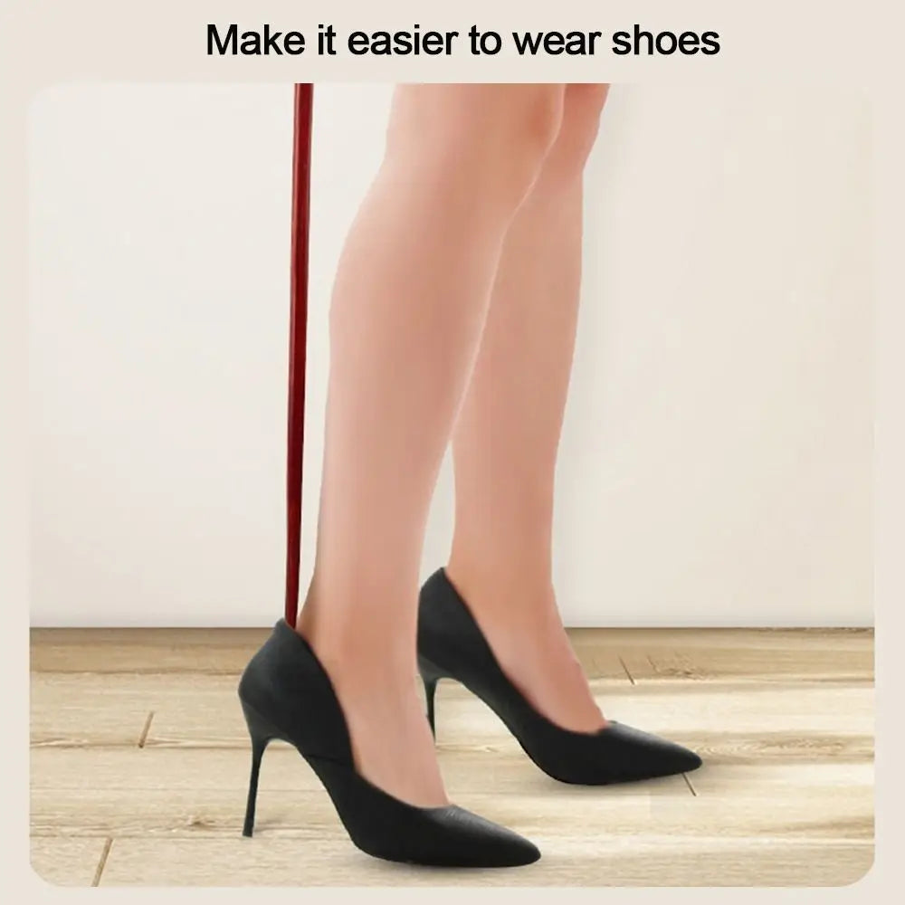 Portable Wooden Shoe Horn Easy On Off Long Handle Hanging Loop Without Bending Over Shoe Horn For Seniors Pregnant Women
