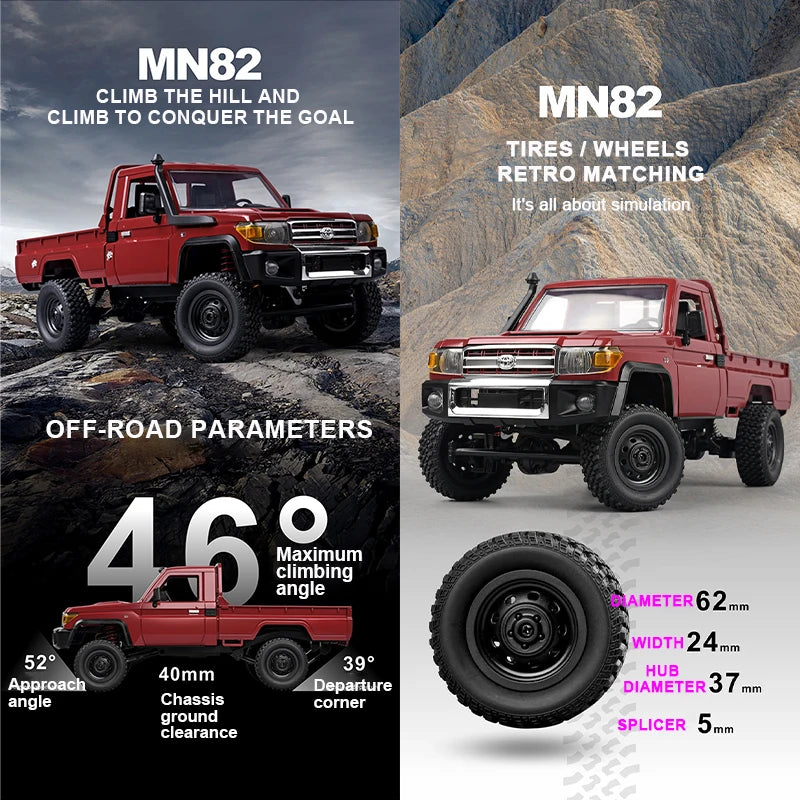 ZWN 1:12/1:16 Retro Rc Car With LED Lights Full-scale Simulation Vehicle Professional 4WD Remote Control Pickup Truck Model Toys