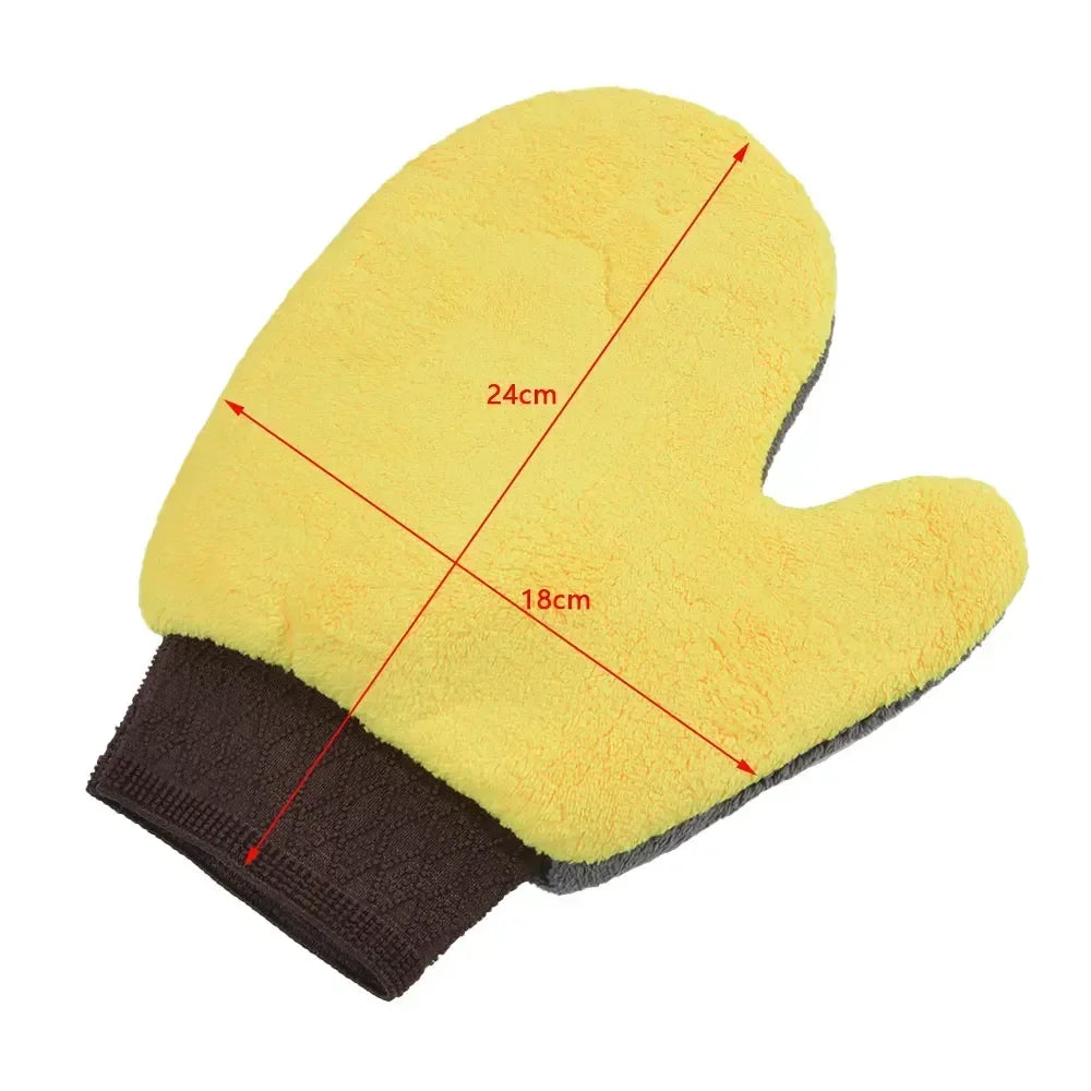 1PC Car Wash Gloves Double-sided Coral Fleece Thickened Super Absorbent Car Wiping Gloves for Motorcycle Car Household