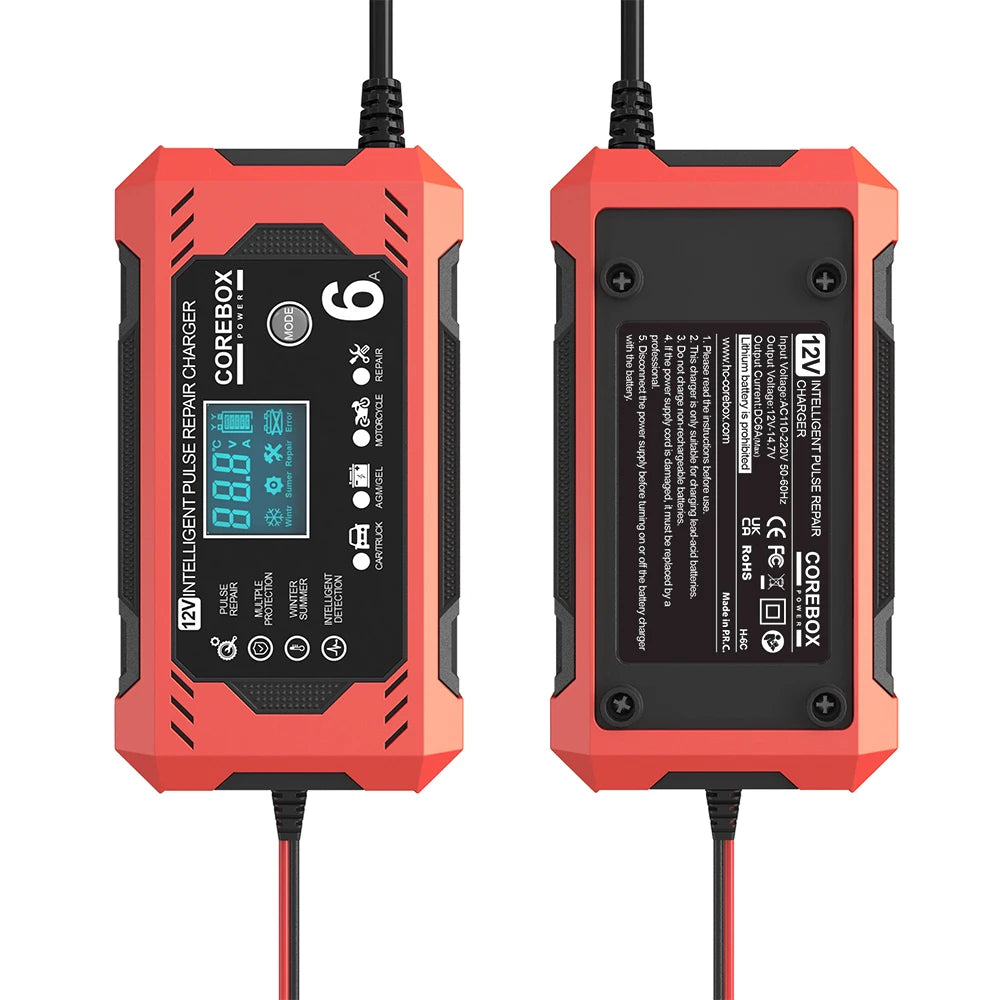 6A 12V Automotive Battery Charger Car and Motorcycle Battery Charging Devices Intelligent Maintenance of Lead Acid Battery