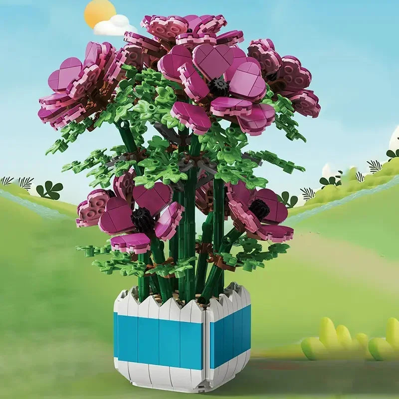 New MOC Creativity Artificial Bouquet Flower Preserved Flower Bonsai Potted Plant Home Decoration Building Block Bricks Kids Toy
