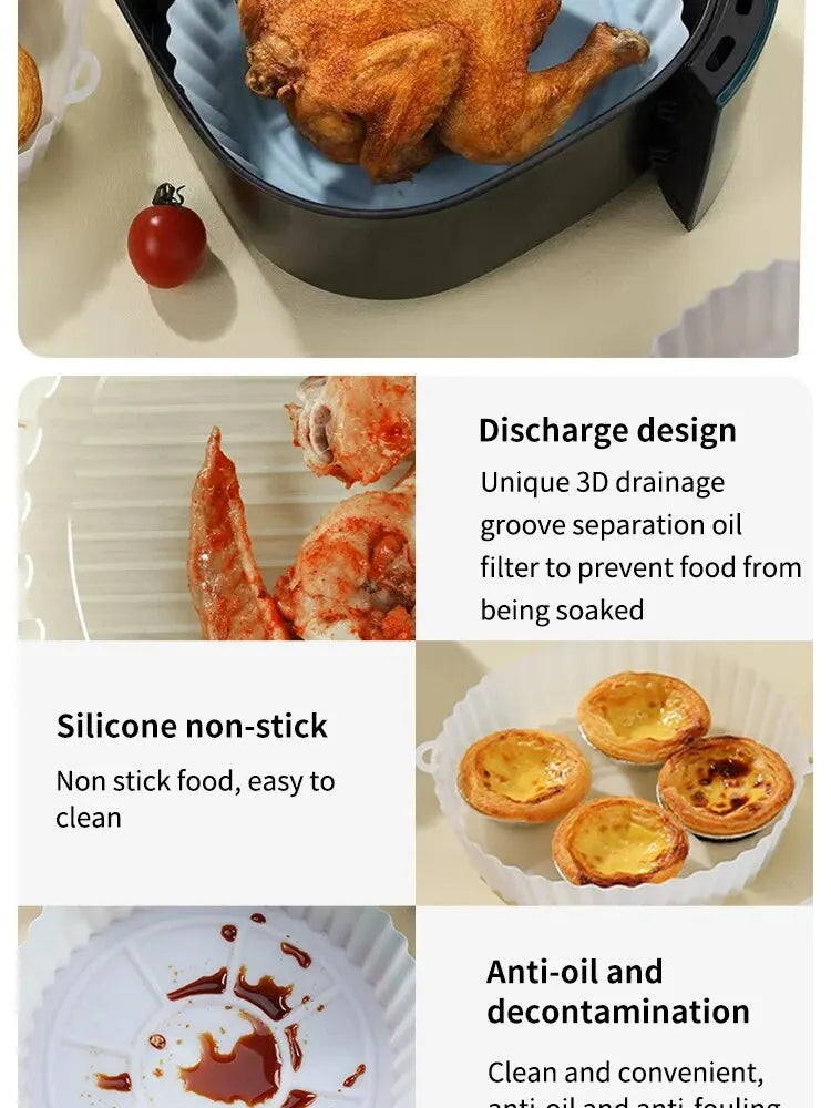 2 PCs Reusable Air Fryer Silicone Tray For Easy Cleaning Suitable For Round Pizza Grill Pan Mats Air Fryer Baking Accessories
