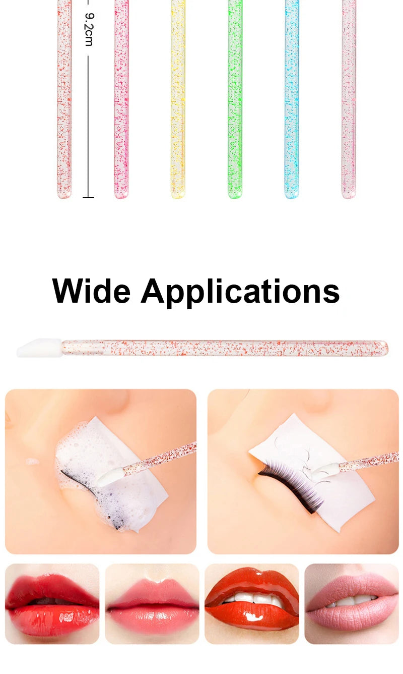 Okaylash Disposable Glitter Lip Gloss Brush Eyelash Extension Cleaning Brushes Crystal Lipstick Applicators Cleaner Makeup Tools