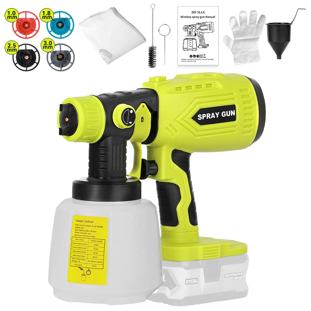 200W Cordless HVLP Paint Sprayer for Ryobi 18V ONE+, 4 Nozzles, 3 Patterns, 1000ML Container, Handheld Spray Gun (No Battery)