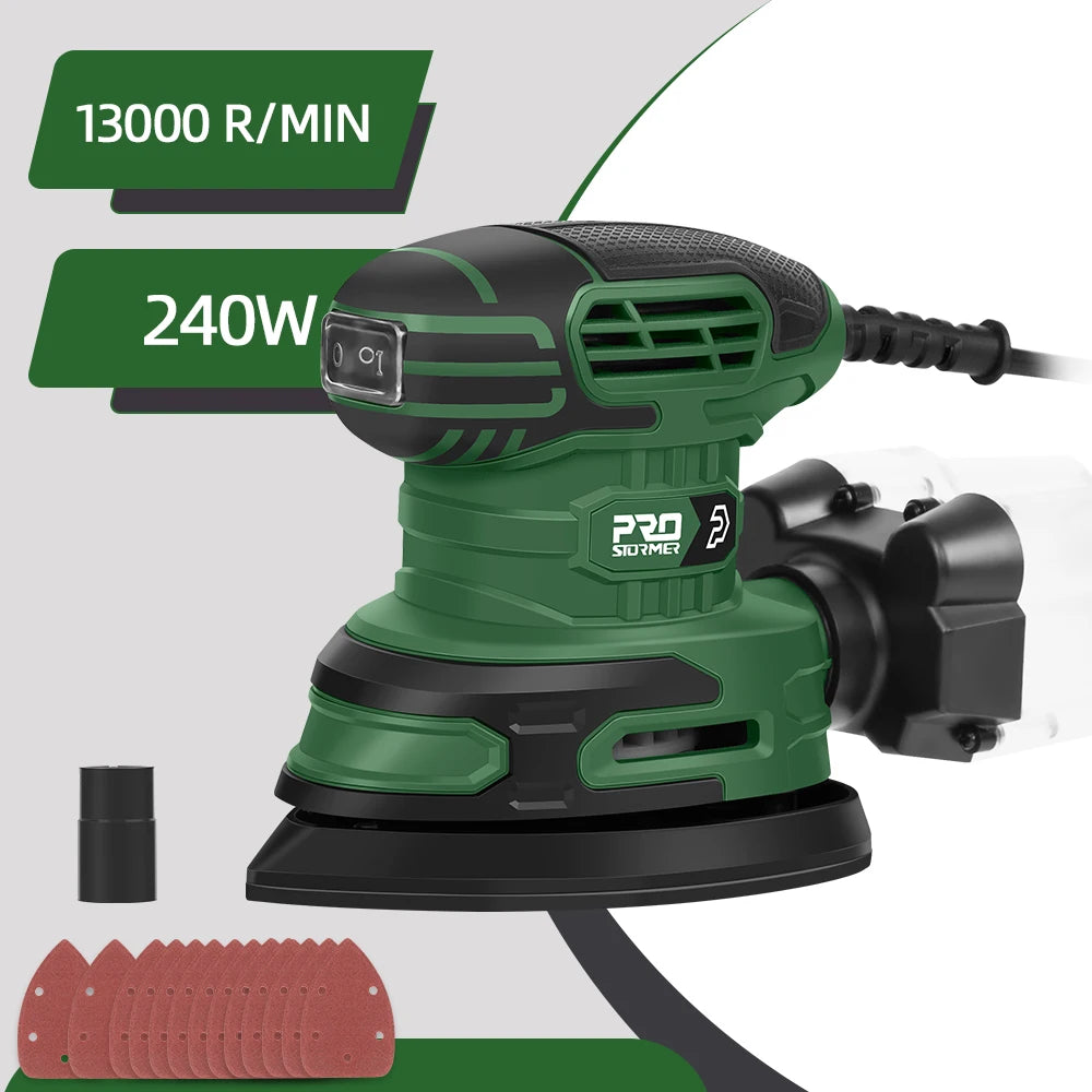 230V Random Orbital 240W Electric Detail Sander Machine Strong Dust Collection 15Pcs Sandpapers olishing Tool PROSTORMER