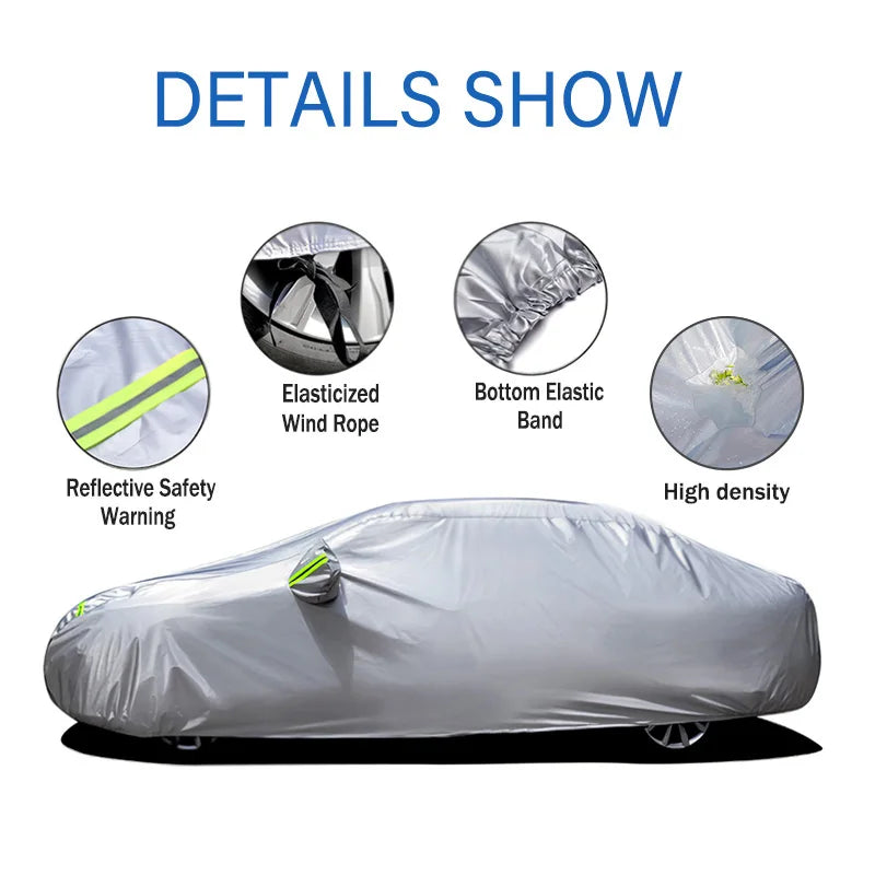 New 190T Car Cover Outdoor Protection Full Exterior Snow Cover Sunshade Dustproof Protection Cover Universal for Hatchback Sedan
