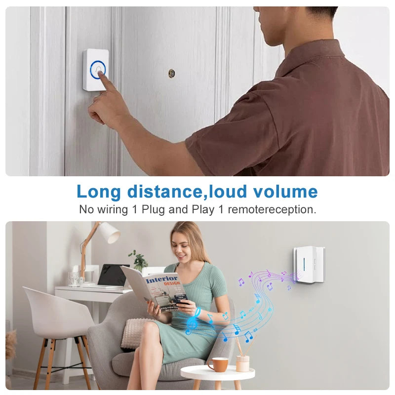 Wireless Doorbell Life Waterproof 4 Gears Adjustable Volume 61 Songs Melodies 150m Long-Distance Remote Home Welcome Door Bell