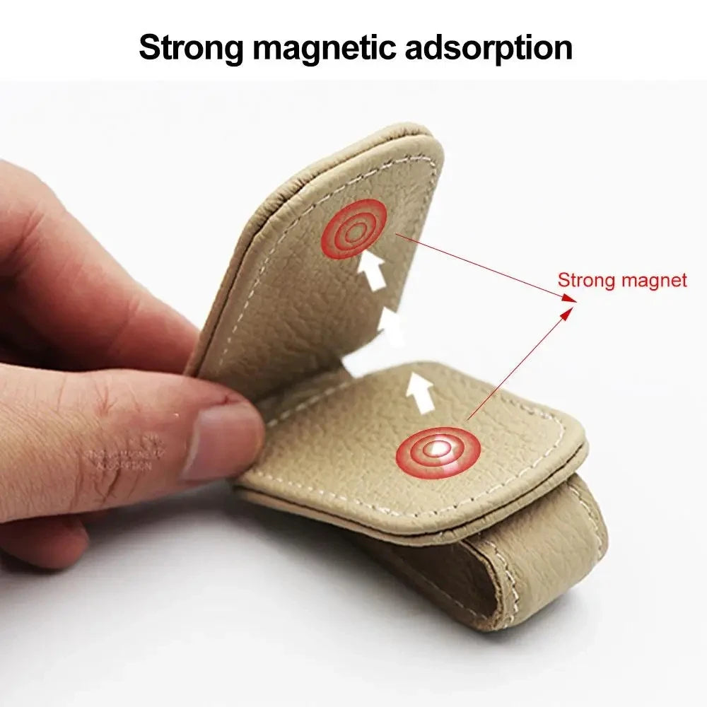 Car Sunglass Holder for Car Visor Sunglasses Clip Magnetic Leather Glasses Eyeglass Holder Truck Car Accessories for Women Men