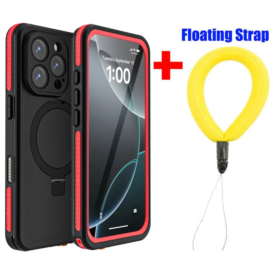 Magnetic Charging with Stand Anti Fall IP68 Waterproof Case For iPhone 16 15 Pro Max Plus Drop proof Diving Swim Outdoor Sport