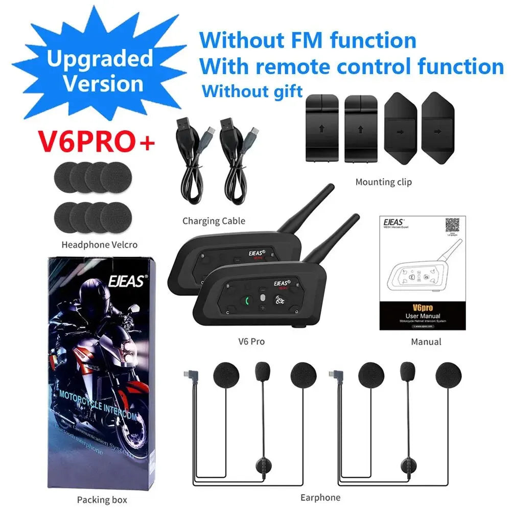 EJEAS V6 PRO +/PLUS Bluetooth Motorcycle Helmet Intercom Headset with 800M BT Interphone Communicator for 6 Riders Waterproof