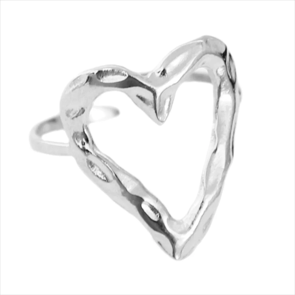 1/3PCS Adjustable Full Circle Hollow Heart-Shaped Open Cuff Ring Stainless Steel Jewelry Irregular Stackable Rings For Women