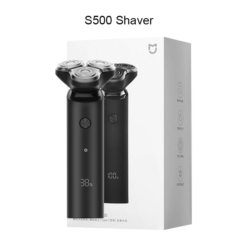 XIAOMI MIJIA Electric Shaver S500,Type-C Rechargeable Wet Dry Shaver Men’s,IPX7 Fully Waterproof,LED Display 60min Battery Life