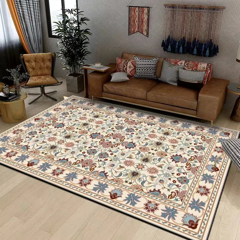 VIKAMA Retro Crystal Pile Carpet Living Room Sofa Tea Table Floor Mat Bedroom Bedside Rug Non-Slip Absorbent Carpet