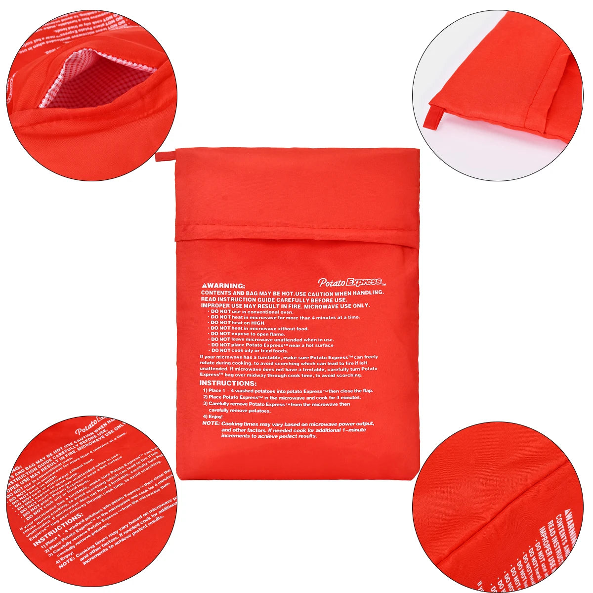 1pc 19*25cm (Unpackaged) Kitchen Supplies Microwave Potato Bag, Baked Potato Bag Red Pouch Cooking in Just 4 Minutes Cooker Bag