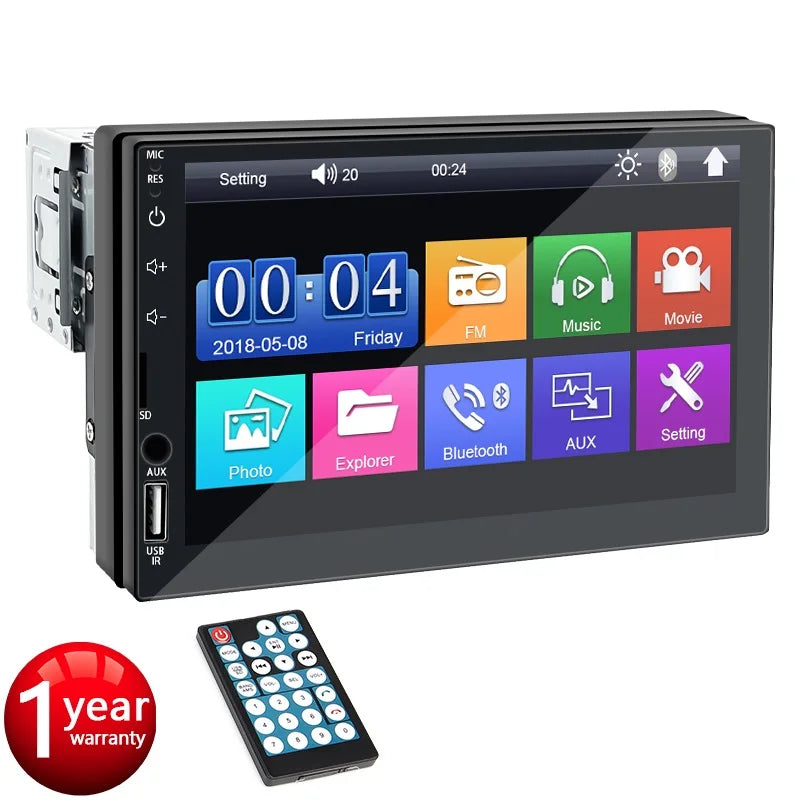Car Radio 7 Inch 1 Din MP5 Multimedia Player Touch Screen FM ISO Power Aux Input Bluetooth USB Mirror Link Universal Autoradio