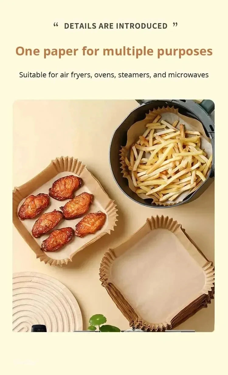 50pcs/set Air Fryer Paper Disposable Paper Oil-proof Parchment Wood Liner Non-Stick Mat Cheesecake Air Fryer Accessories