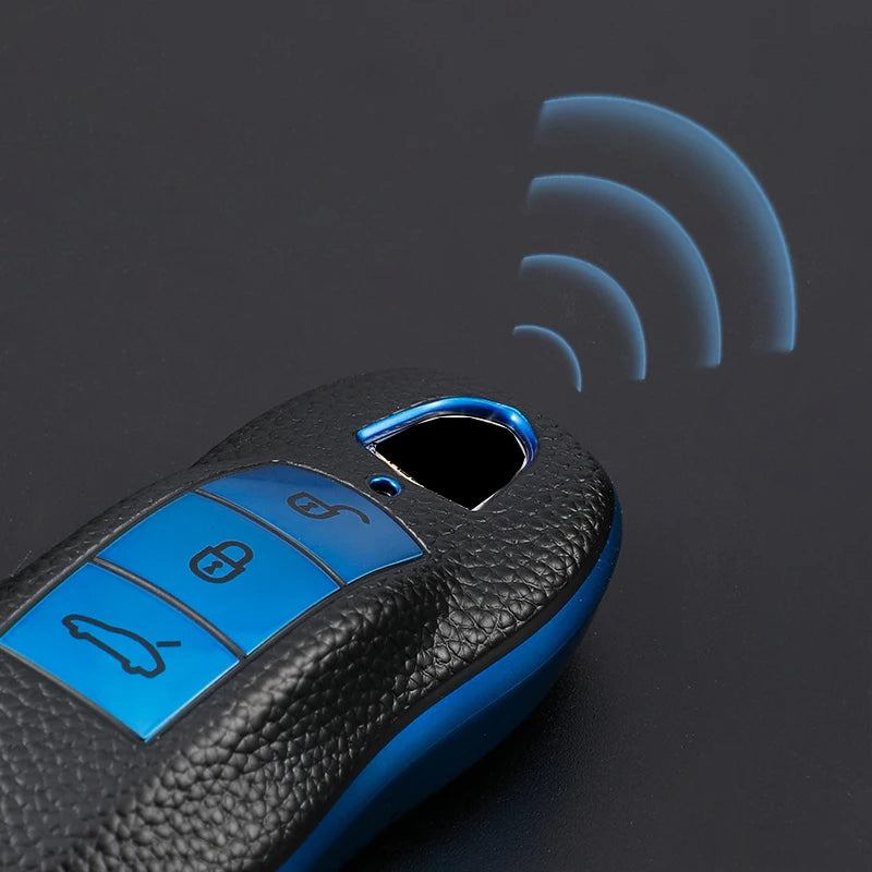 For Porsche Panamera Boxster 986 987 981 Cayenne 911 996 Macan Leather TPU Car Smart Key Case Cover Shell Keychain