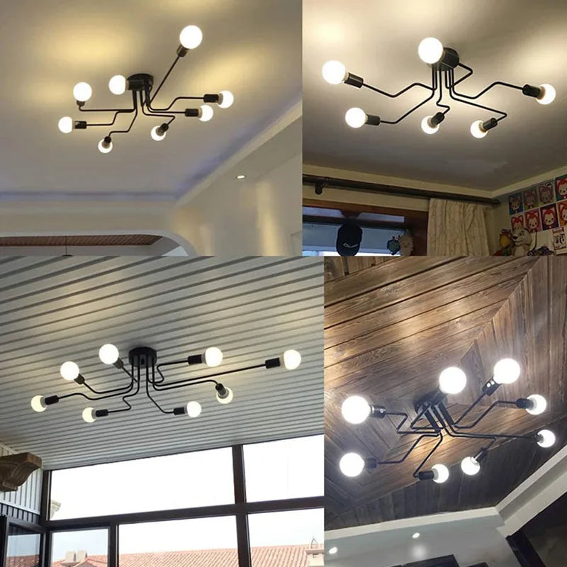 Vintage Pendant Lights Multiple Rod Hanging Lamps Wrought Iron Ceiling Lamp E27 Bulb Lamparas for Home Lighting Fixtures