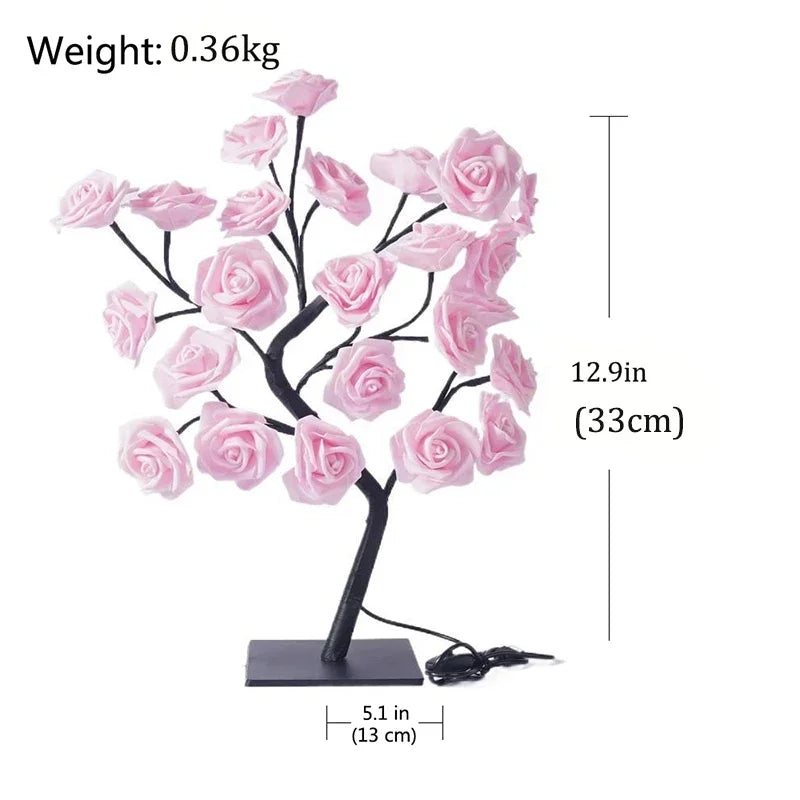 LED Rose Tree Desk Lamp USB Powered Artificial Flower Night Light Bedroom Living Room Party Wedding Valentine's Day Decoration